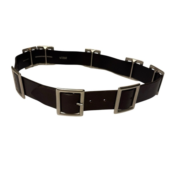 "DONALD J PLINER* unique Men's Brown Leather Belt with Silver Buckles - Picture 4 of 12